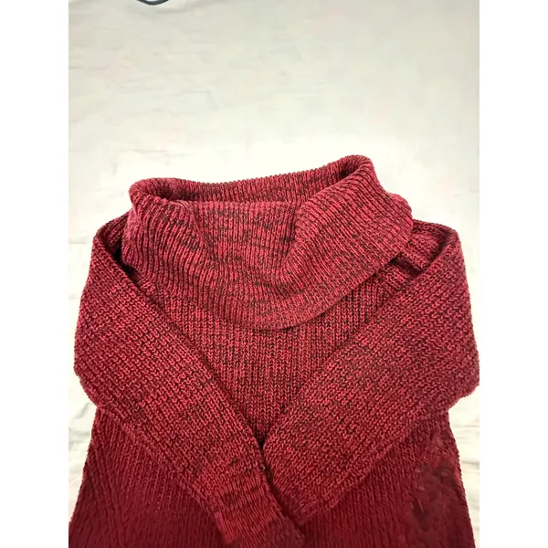 Jessica Simpson Womens Large Burgundy Marled Cowl Neck Side Lace Up Knit Sweater - Image 2