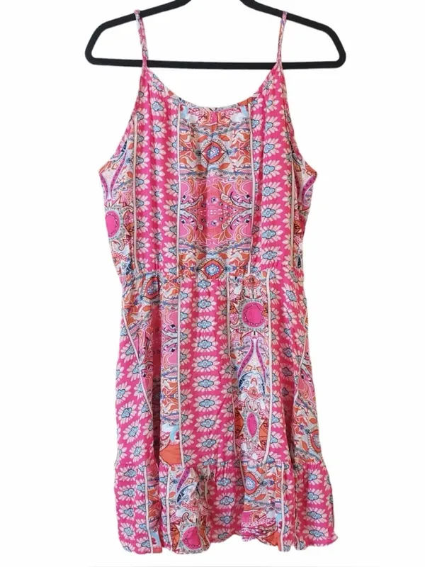 Boho Pink Paisley Tiered Mini Dress // Vibrant Summer Solstice Vibe M - Image 5