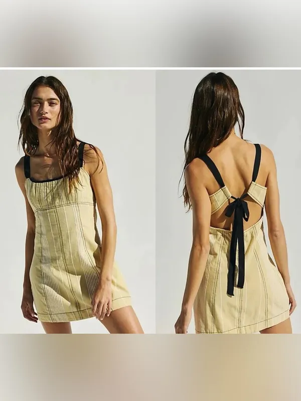 We The Free 🌼 Free People Sailor Mini Dress XS Plaid Tie Back Sleeveless‎ 🌼 - Image 2