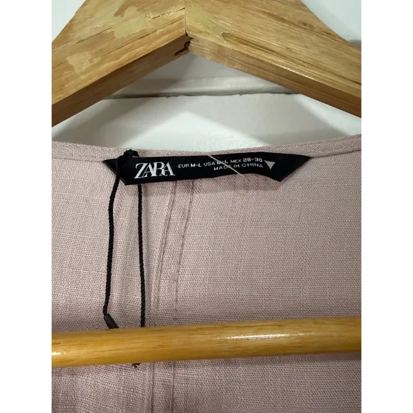 Zara Women Blush Pink Linen Blend Wrap Top Long Sleeve Kimono Style NWOT Medium - Image 11