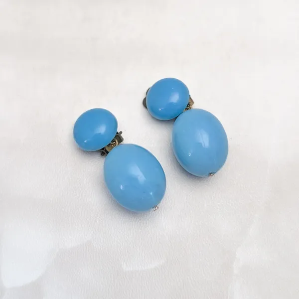 Vintage Clip On Earrings Blue Dangle Drop Retro W Germany Stylish Statement - Image 4