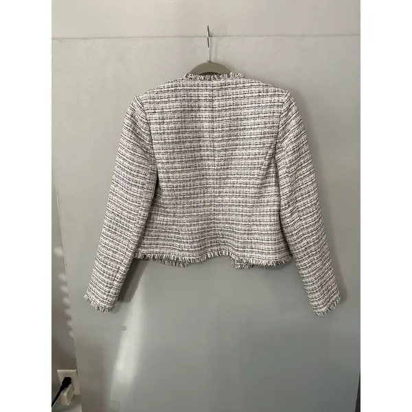 Calvin Klein Tweed Fringe Collarless Blazer Jacket Boucle Career M - Image 2