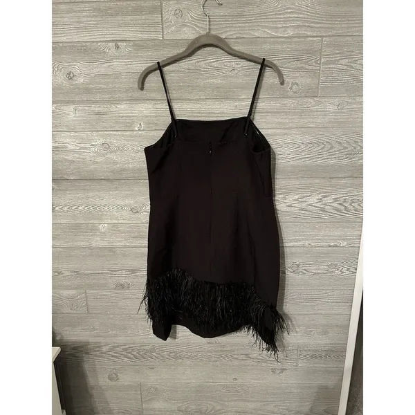 Sam Edelman Size 6 Spaghetti Strap Asymmetrical Feather Trim Mini Sheath Dress‎ - Image 3