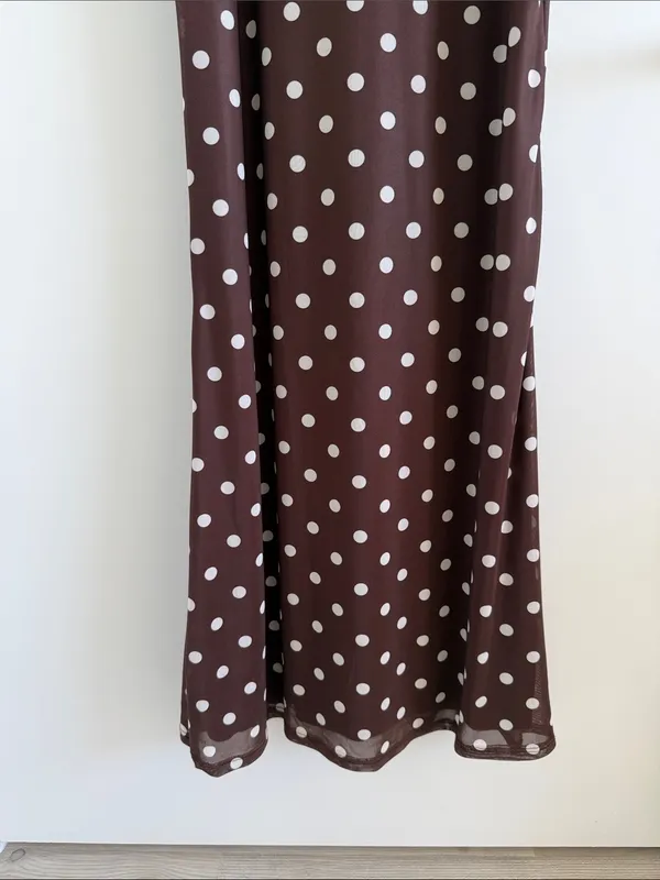 Blue Blush Polka Dot Brown Sleeveless V-Neck Maxi Dress - Image 3