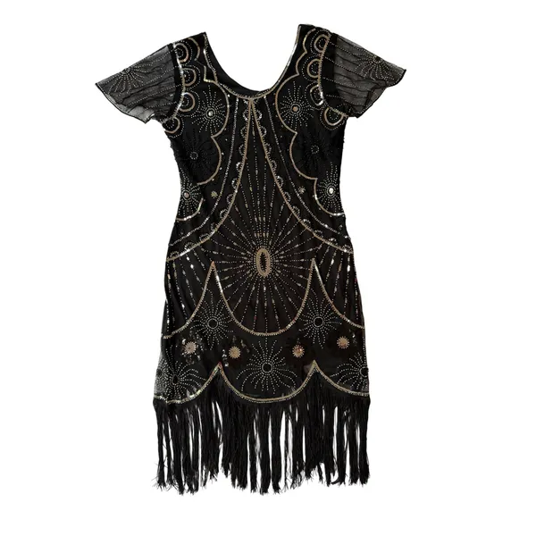 Yessa Flapper Dress Women L Black NEW 1920s Gatsby Sequin Fringe Art Deco Party - Image 9