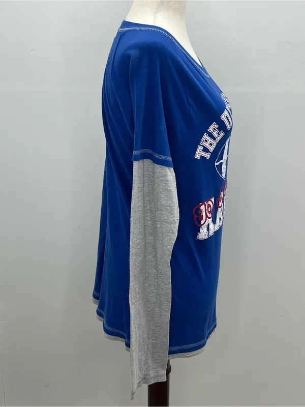 Soffe Kansas Jayhawks Football Women’s Layered Look Graphic Long Sleeve Shirt XL - Image 6