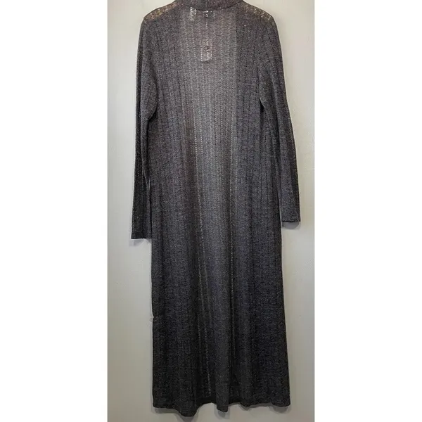 LAVA Size Large Gray Lightweight Pointelle Long Minimalist Duster Cardigan - Image 3