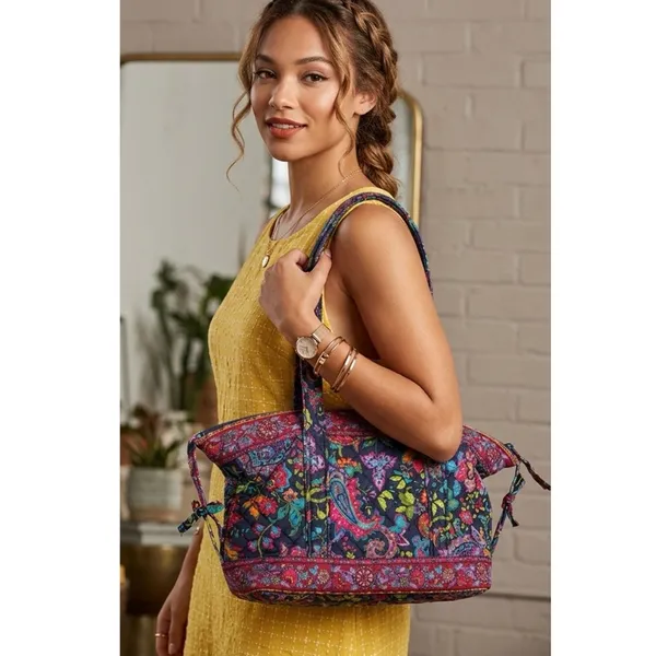 Stephanie Dawn Shoulder Bag Zippered Tote Plum Floral Purse Preppy Boho 14x8x4” - Image 2