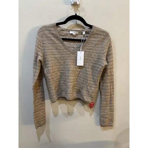 Vince Fair Isle V-neck cashmere sweater Tan Size XS - Image 5