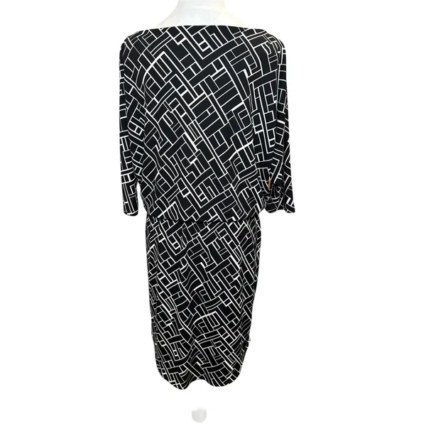 LAUREN‎ Ralph Lauren Dolman Sleeve Drawstring Waist Dress Medium Black Print - Image 3