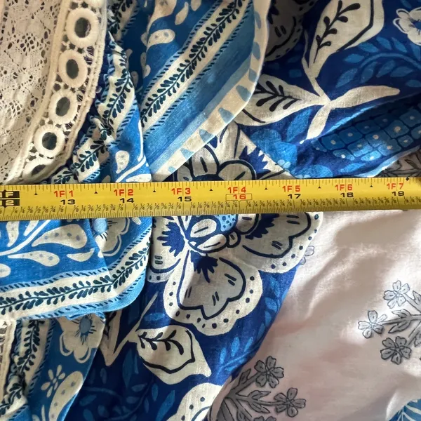 Farm Rio‎ Floral Linen Jumpsuit Tropical Puff Sleeve Women Medium NWT Blue White - Image 6