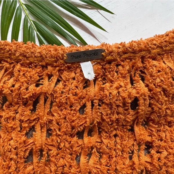 Free People Orange Open Knit Slouchy V-Neck Sweater Boho Oversized (READ) - Image 11