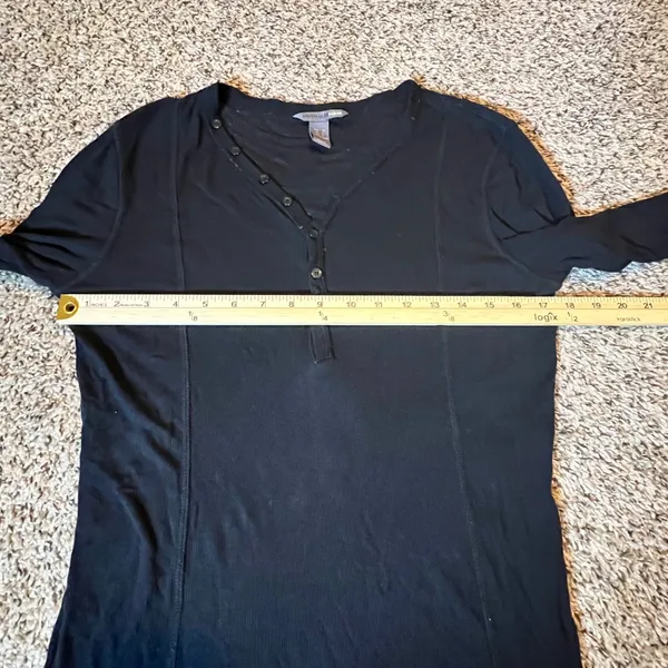 H&M Black Ribbed‎ Henley Long Sleeve Top Tencel Lyocell Blend Small - Image 4