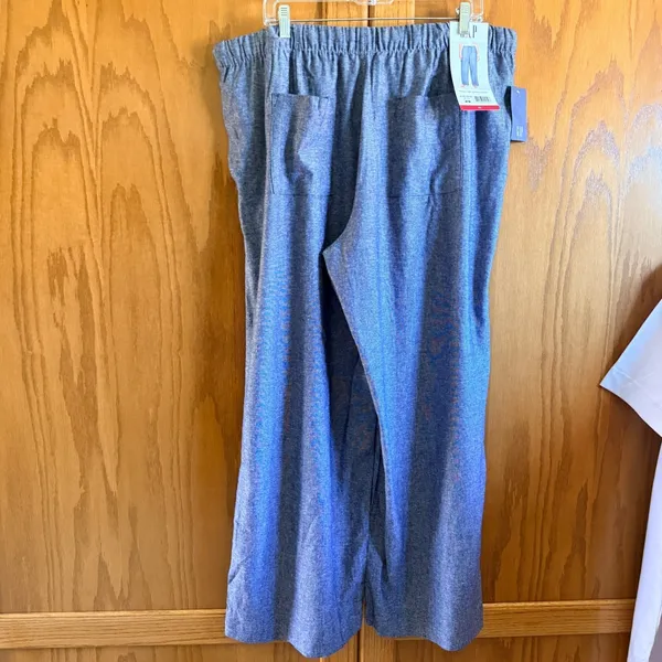 GAP Womens Large Tan White Striped Linen Blend Wide Leg Drawstring Pants - Image 10