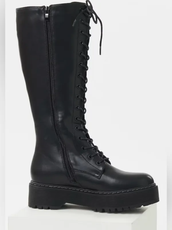 Steve Madden Black Lace-Up Knee-High Platform Boots Size 36=US 5.5-6 - Image 5