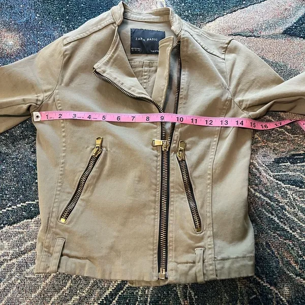 Zara BASIC Tan Cargo Utility Jacket XS Full Zip Asymmetrical Y2K Streetwear - Image 13