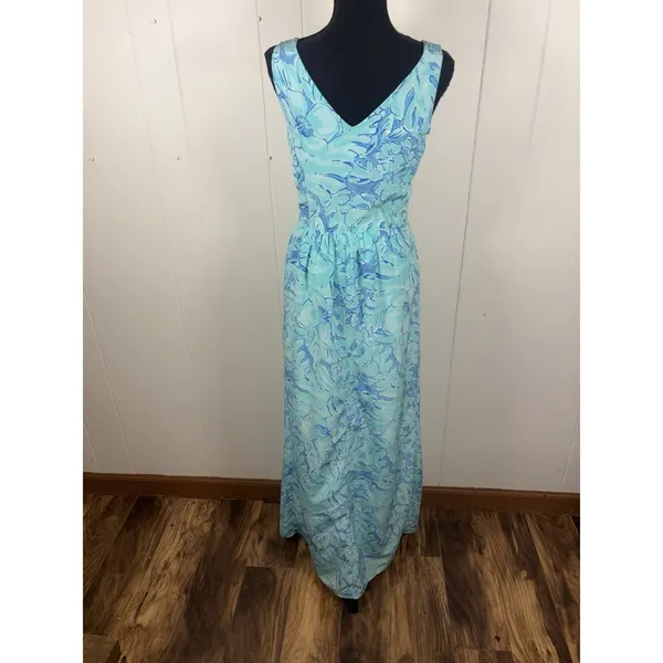 Vineyard Vines Capri Blue Floral Sleeveless‎ V-Neck Maxi Dress 0 - Image 4