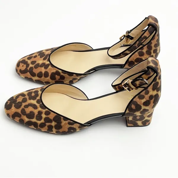 CABI Kiki Leopard Print Faux Calf Hair Adjustable Ankle Strap Block Heels 8 - Image 6