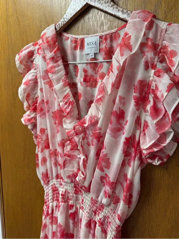 MISA Los Angeles Dakota Sleeveless Midi Dress Abstract Rose Flora Pink Medium - Image 7