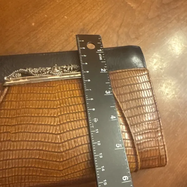 Brighton wallet Vintage Black Leather Brown faux reptile Clutch check - Image 7
