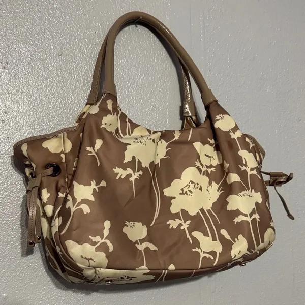 Chic Kate Spade Neutral Floral Nylon Leather Hobo Bag Shoulder Purse Trendy - Image 9