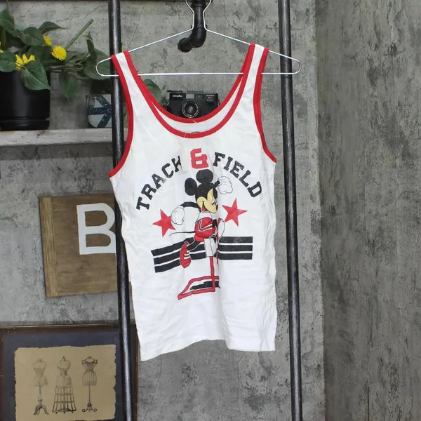 NWT Disney Juniors Mickey Track & Field Graphic Tank Top White M - Image 2