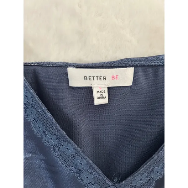 Better Be Navy Blue Satin Lace‎ Trim Handkerchief Hem Cropped Camisole Top Large - Image 5