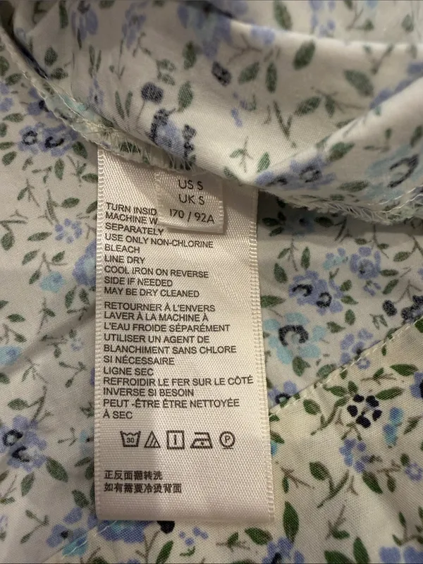 Free People Floral Smocked Open Back Mini Dress Blue Cream Small - C11-498 - Image 8