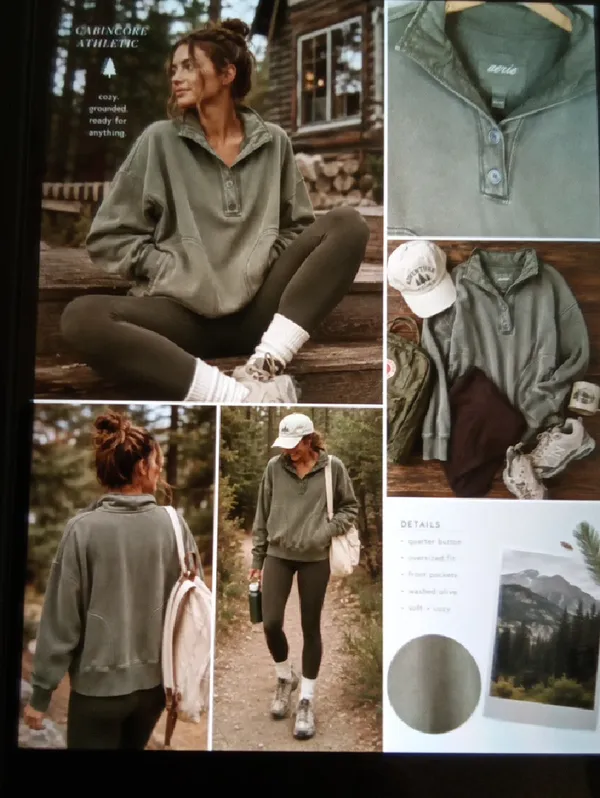 Aerie Oversized Faded Pullover Sweatshirt Trail Lounge Athleisure Olive Womens - Image 2