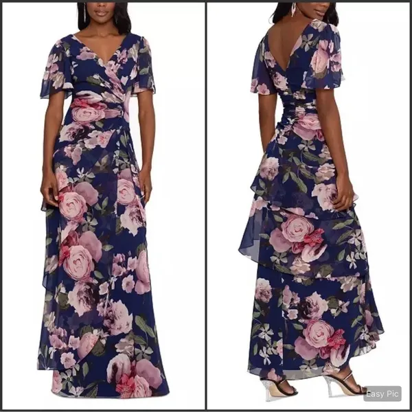 NWT XSCAPE Women's Surplice Tiered Gown Size 12 Blue - Image 2