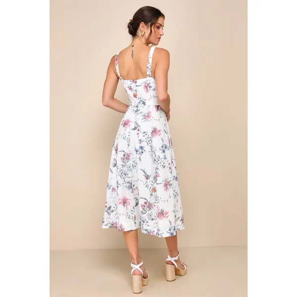 Lulus Sunny Posture Ivory Floral Sleeveless Midi Dress Resort Cruise Vacay Small - Image 3