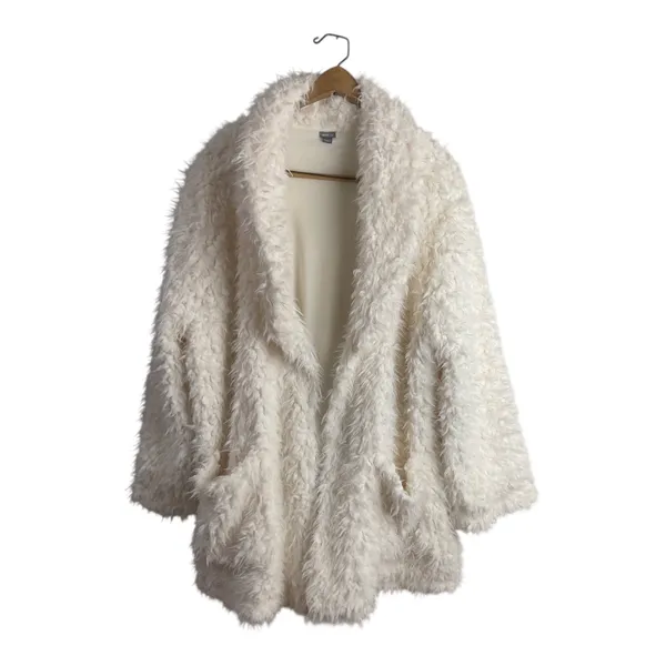 Aerie Cream Shaggy Faux Fur Teddy Coat Oversized Collar Pockets‎ L - Image 4