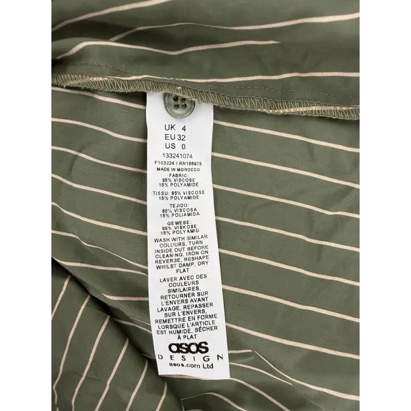 ASOS Shirt Dress Olive Green Pinstripe Maxi SZ 0 Safari Scandi Utility Military - Image 11