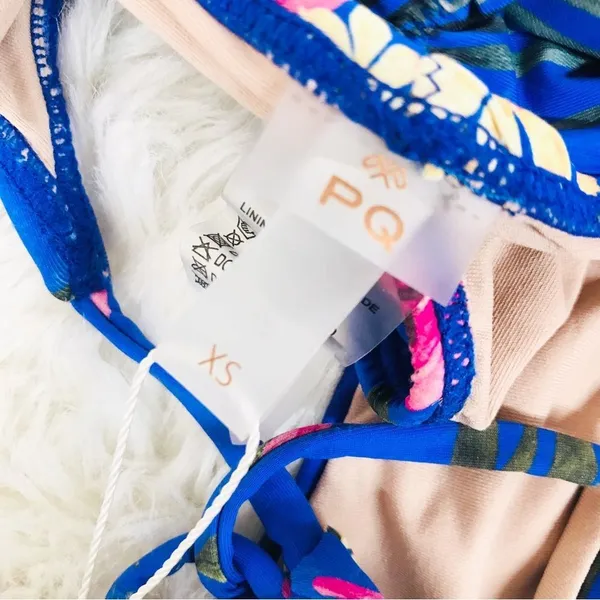 PILYQ Anthropologie Blue Floral Side‎ Tie Triangle String Bikini Bottom XS New - Image 7