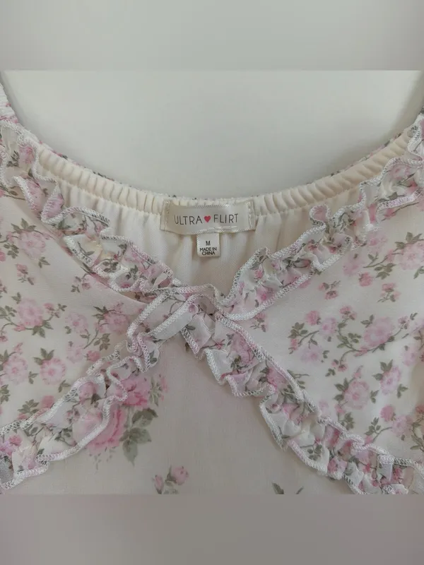 Ultra Flirt NWT Pink Floral Tiered Ruffle Mini Dress Women's M 🌿 - Image 3