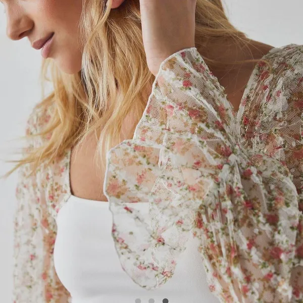 NWT free people gimme butterflies long sleeve lace, ruffle blouse size small - Image 3