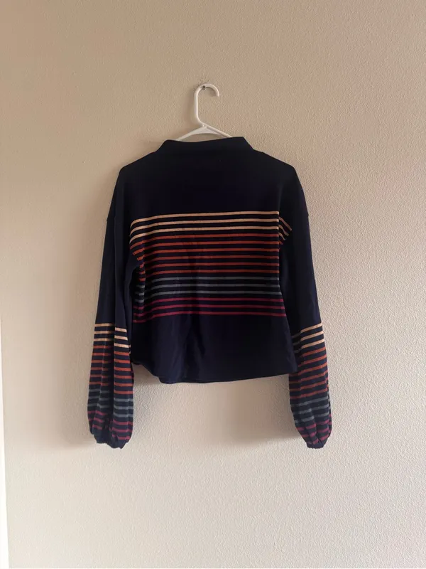 Madewell Navy Polo Sweatshirt with Multicolor Stripes - Image 3