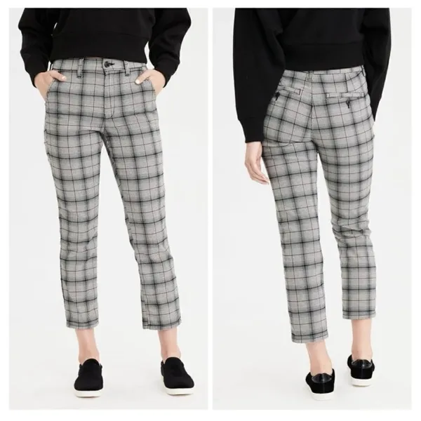 American Eagle Outfitters Plaid Flannel Super High‎ Rise Skinny Trousers Beige 4 - Image 2