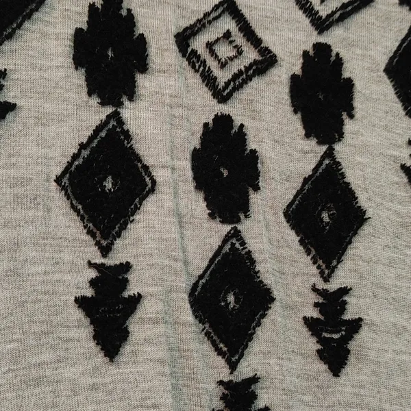 VOCAL Grey and Black Aztec Embroidered Tank with Lace and Jewel Detail - Image 3