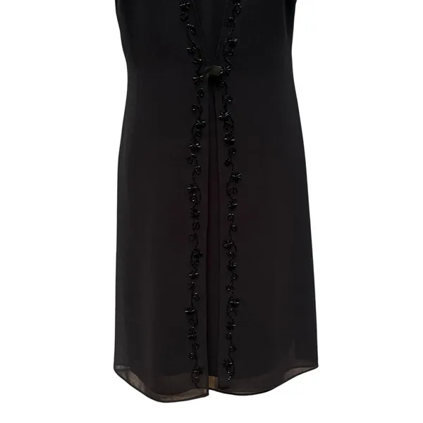 VTG 90s Elegant‎ Mock Jacket Sheath Dress 10 Black Beaded Floral Midi Modest - Image 3