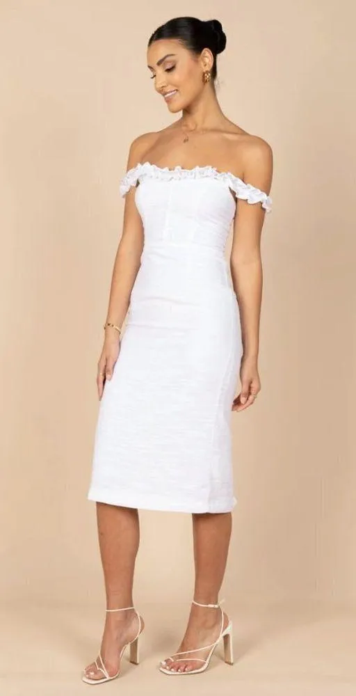 Petal & Pup Florez White Off the Shoulder Ruffle Midi Dress 4 - Image 6