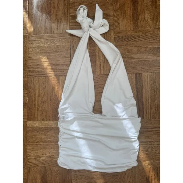 Zara Halter Top White V-Neck Sexy Beach Club Y2K Euro Summer Night Out Bridal - Image 4