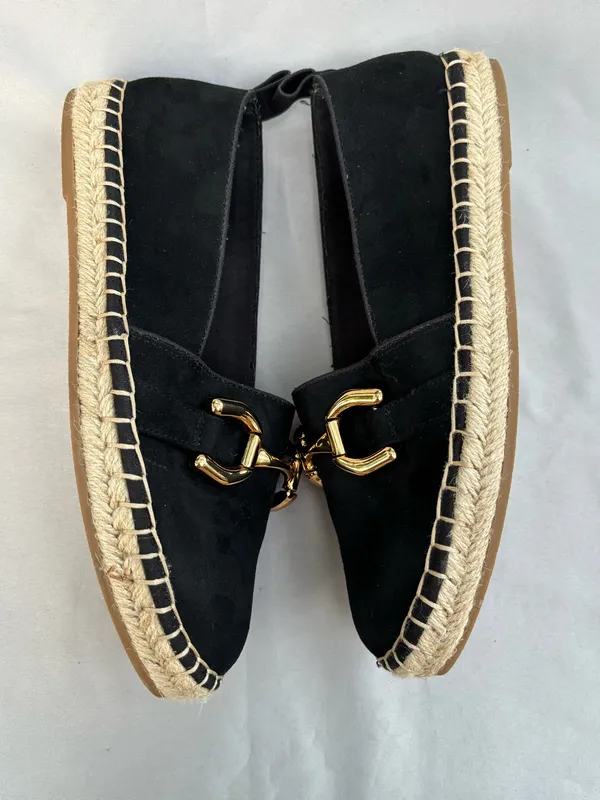 Zara Black Swede Espadrille Flats with Gold Buckle 39 - Image 4