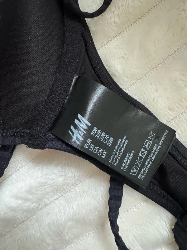 H&M Push-Up Top Bikini Black Swimsuit 34B - Image 3