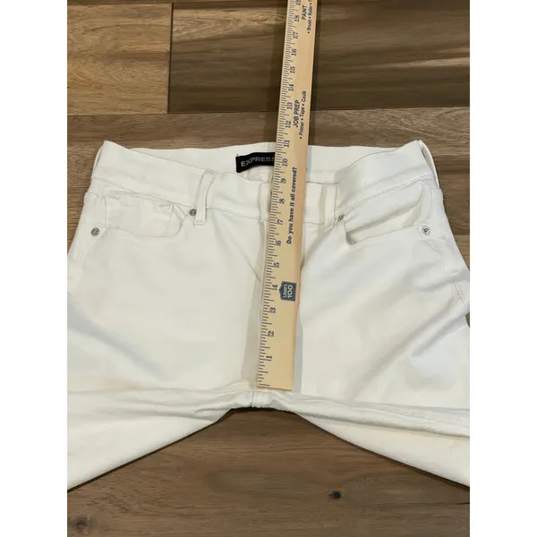 Express Jeans Cropped Denim Legging Size 8R Mid Rise Frayed Hem - Image 5