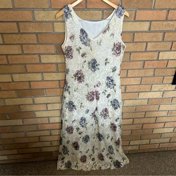 Vintages 80s 90s Ronni Nicole Floral Lace Overlay Maxi Sleeveless Dress Size 14 - Image 3