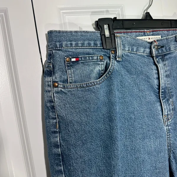 Tommy Hilfiger Jeans Women 14 Blue Straight Leg Mid Rise Denim Flag Logo Vtg Y2K - Image 3
