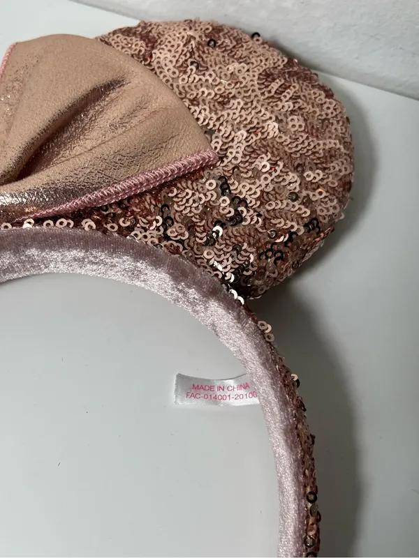 Tokyo Disney Resort Minnie Mouse Rose Gold Sequin Bow Headband Ears - Image 10
