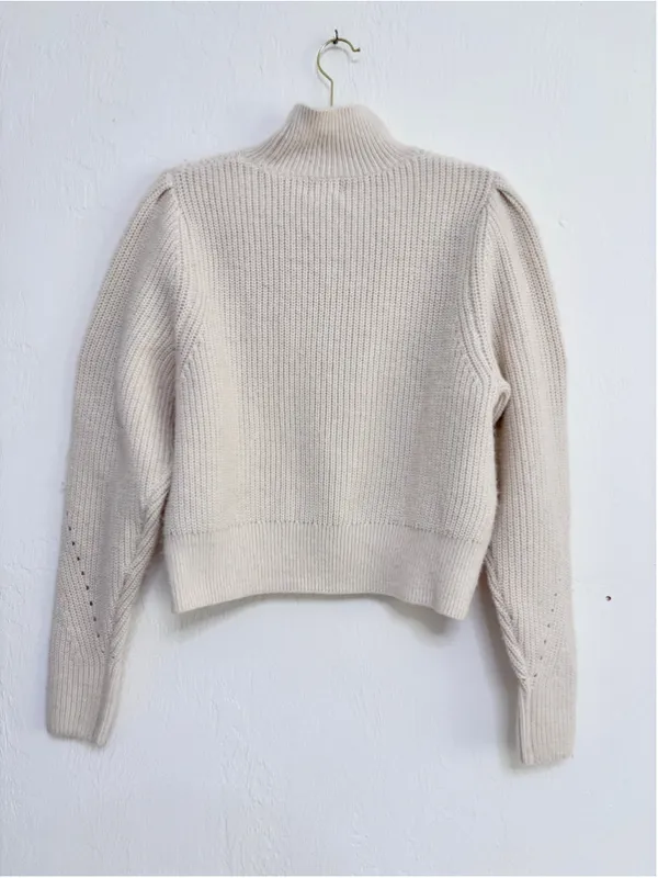 Women's H&M Cream Turtleneck Sweater Size S Ribbed Knit - Image 2