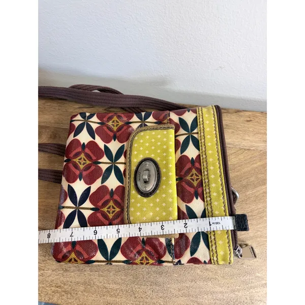 Fossil Key-Per Crossbody Bag Retro Floral Red Yellow Turnlock Pocket Purse - Image 14